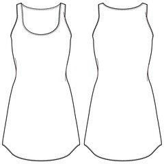 Women's sleeveless Tank top vest flat sketch fashion illustration drawing template mock up with front and back view