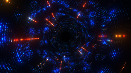 Obraz premium Travel through abstract dotted technology digital tunnel. Circle shape.