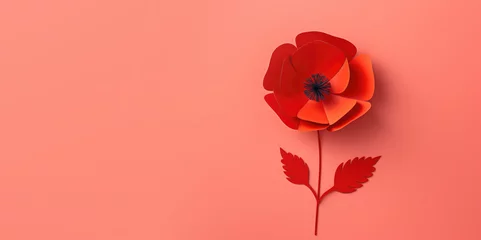 Foto op Plexiglas Banner with paper cut red poppy flower, symbol for remembrance, memorial, anzac day © netrun78