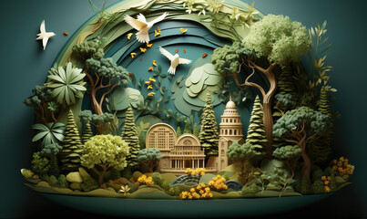 Postcard with natural landscape in creative style.