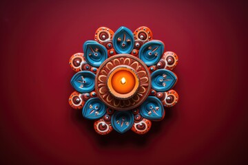 Background with bright colorful clay diya lamps for diwali festival celebration