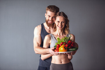 Couple with healthy food