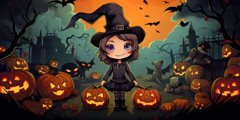 Halloween witch children's illustration
