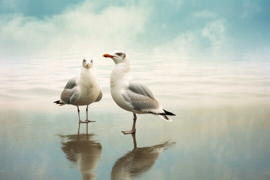 Seagulls alone against clear background. Generative AI