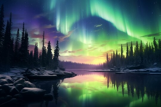peaceful and captivating northern lights. Generative AI