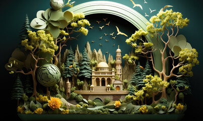 Obraz premium Postcard with natural landscape in creative style.