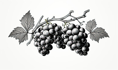 Branch of grapes on a white background. - obrazy, fototapety, plakaty