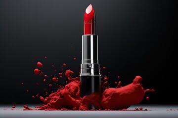 Beautiful red lipstick close-up. Style, beauty and fashion concept. - obrazy, fototapety, plakaty
