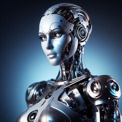 3D Rendering Artificial intelligence of woman female robot, humanoid robot.