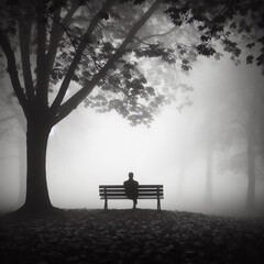 Lonely man sitting on a bench, concept of being lonely, concept of solitude, depression and anxiety.
