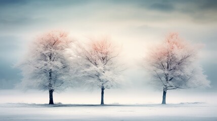 winter landscape with trees and snow - generative ai