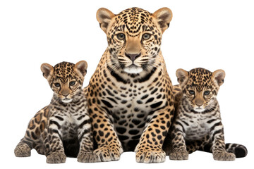 Majestic Jaguar and Her Cubs on isolated background