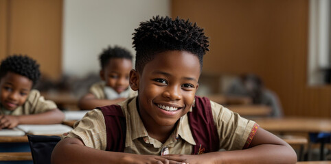  Happy African American boy at school