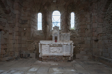 Detail of the remains of the altar of the church of the town Oradour South Gland of France after the attacks of the war