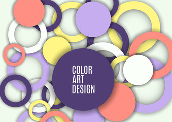 Colorful geometric abstract background. Overlapping colorful circles and rings. Modern elegance, bright fashion background. Brochure and banner template. Vector
