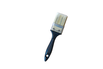 Top view of clean new paint brushes on wooden background