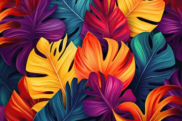 Colorful tropical forest background - generative ai