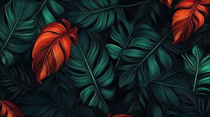 Background of colorful tropical leaves - generative ai