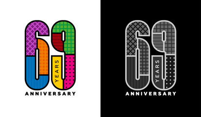 Logo set for 69th birthday, sixty-ninth birthday, colorful logo for celebration event, invitations, congratulations, web template, flyer and booklet, retro symbol