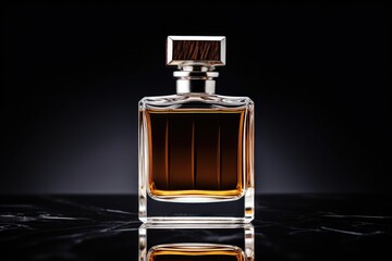 A transparent bottle of expensive men's perfume. Trendy concept of natural materials. Natural cosmetic