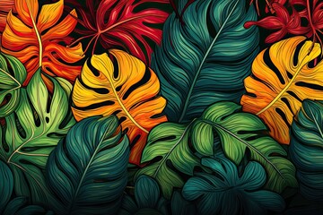 Colorful tropical forest background - generative ai