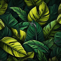 Background with green tropical leaves - generative ai