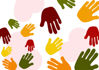 Abstract background with different palms. The concept of friendship, mutual assistance, together. Vector