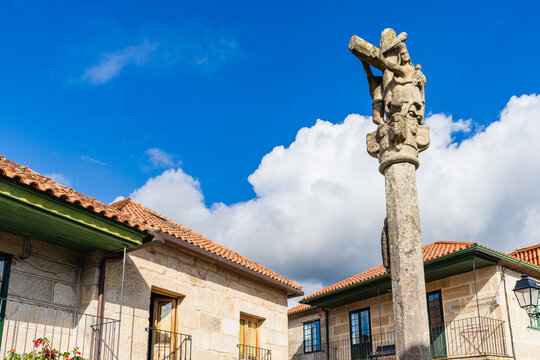 Cruise ship, Cruceiro, in the beautiful fishing village of Combarro, in Pontevedra, Galicia