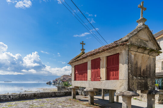 Typical horreos in the beautiful fishing village of Combarro, in Pontevedra, Galicia