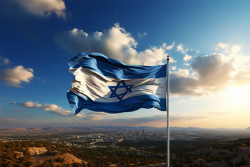 national flag of israel ,war conflict 2023 - obrazy, fototapety, plakaty
