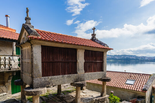 Typical horreos in the beautiful fishing village of Combarro, in Pontevedra, Galicia