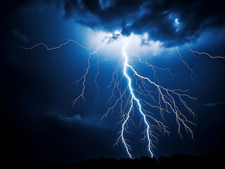 Breathtaking Lightning Strike Against Night Sky - Perfect for Weather Reports and Nature-Themed Designs