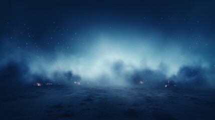 Nuage de fumée dans un ciel bleu étoilé. Explosion, particules. Pour conception et création graphique.