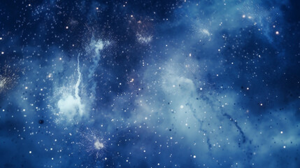 Fototapeta premium Nuage de fumée dans un ciel bleu étoilé. Explosion, particules. Pour conception et création graphique.