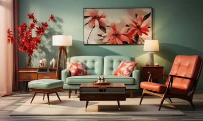 Foto auf Acrylglas Living room design in retro, vintage style. © Andreas