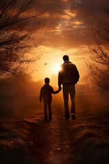 Fototapeta premium Father and son in the park at sunset | Generative AI