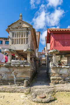 Typical horreos in the beautiful fishing village of Combarro, in Pontevedra, Galicia