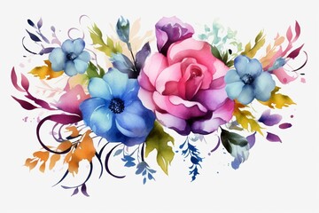 Floral painting in a framed watercolor style on a PNG file. Generative AI