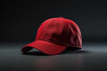 A red baseball cap is placed on top of a table. This image can be used for various purposes