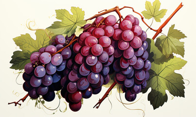Branch of grapes on a white background.