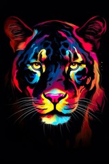 Panther in abstract, graphic highlighters lines rainbow ultra-bright neon artistic portrait | Generative AI