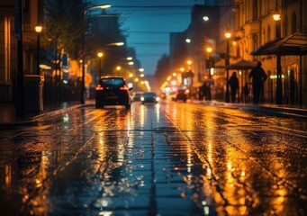 Wet Pavements: Rain-Soaked Streets. Ai