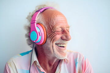 An elderly man finds joy in the rhythm of contemporary beats.