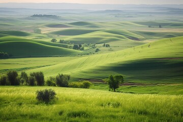 Obraz premium Beautiful landscape, view of the green hills. Outdoor.