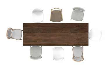 Isolated 3D table and chairs scene creator rendering.