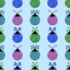 Cartoon winter toys seamless Christmas tree balls pattern for wrapping paper and fabrics and kids clothes print