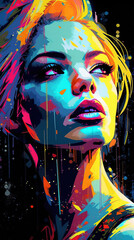 Fototapeta na wymiar A Beautiful Womans Face Splatter Vibrant Colors on Canvas Background