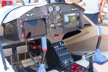 Modern two-seater small helicopter cockpit