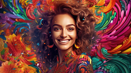 A Beautiful Light Skinned Black Womans Face A Glamorous Work of Art Vivid Colors on Canvas Background