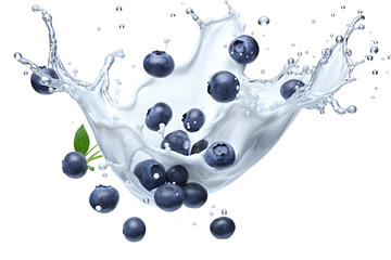 Milk Splash with a Cluster of Blueberries on isolated background